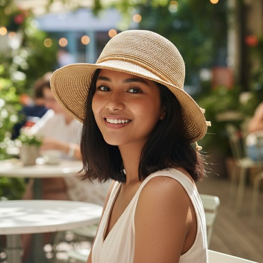 Elegant Sun Hat with Textured Crown & Smooth Brim