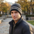Vintage Lecaf Sport Knit Cap | Charcoal Grey with Cream Stripes | Unisex