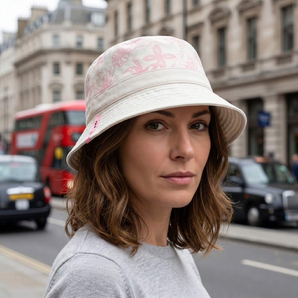 Vintage Alpine Pro Floral Print Sun Hat - White Cotton Canvas Bucket Hat