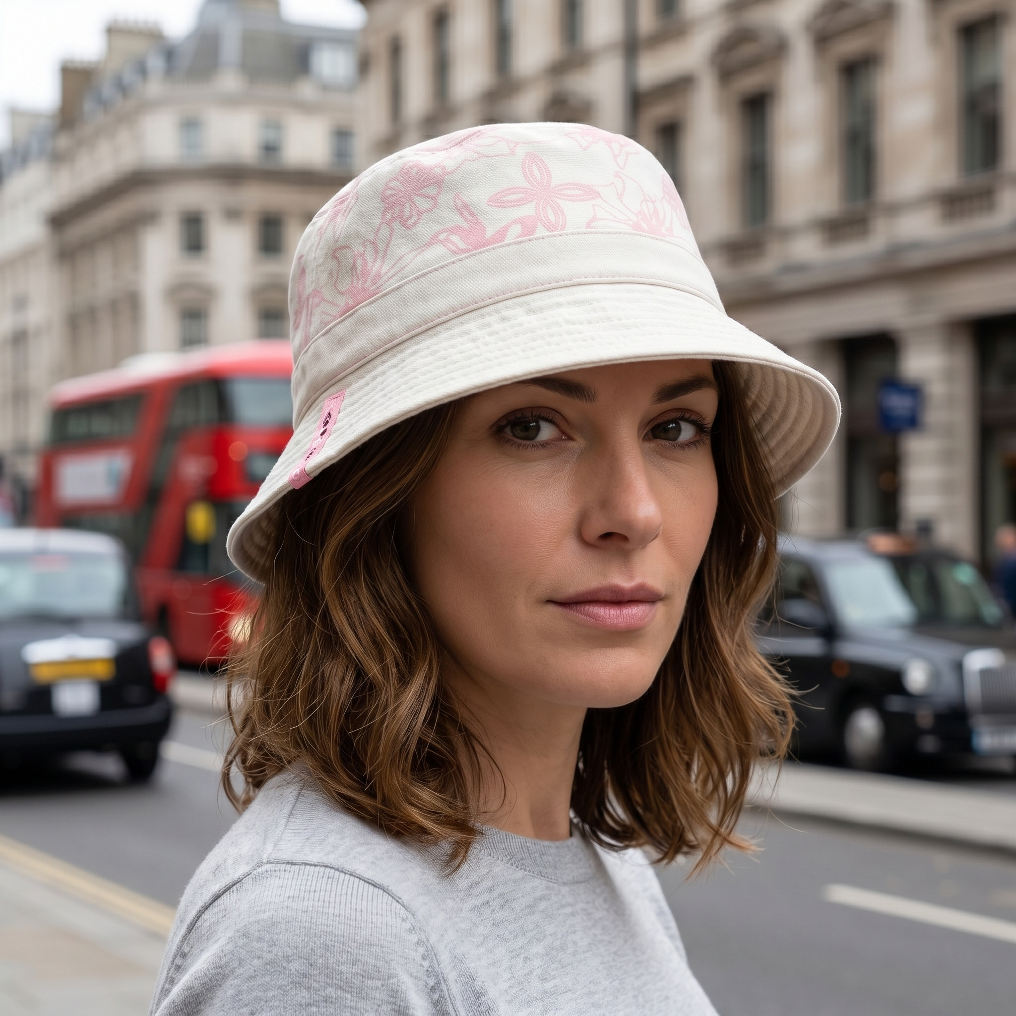 Vintage Alpine Pro Floral Print Sun Hat - White Cotton Canvas Bucket Hat