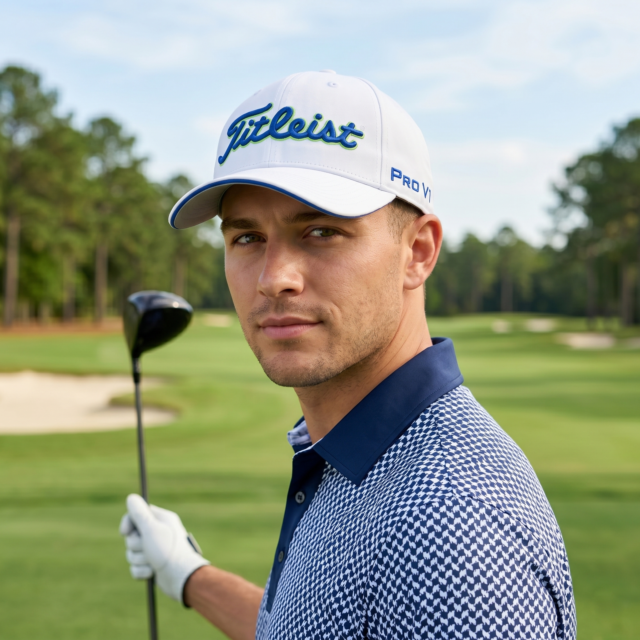 Titleist Pro V1 Golf Thrifted Cap - White & Royal Blue - Adjustable Size 56-58cm