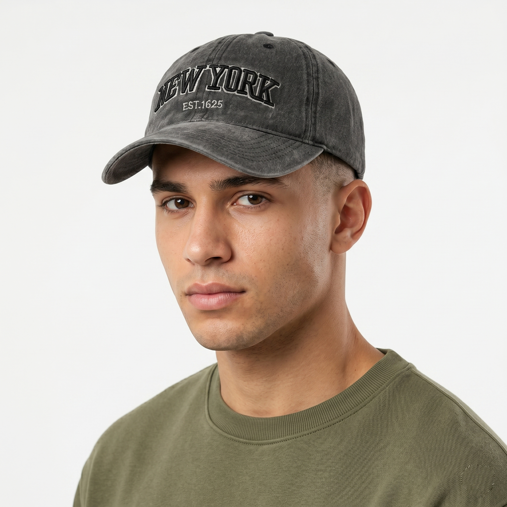 Thrifted New York City Charcoal Grey Distressed Cap