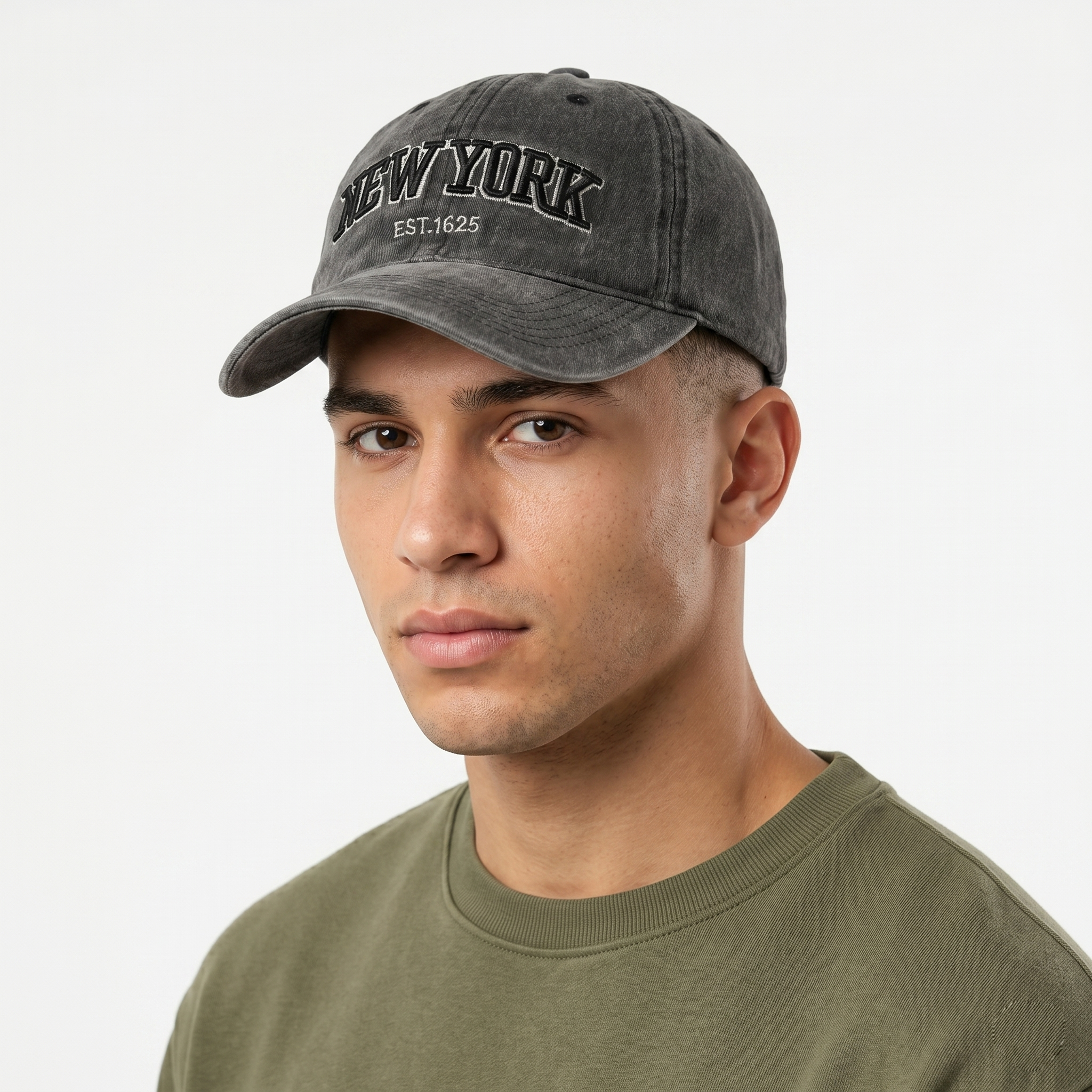 Thrifted New York City Charcoal Grey Distressed Cap