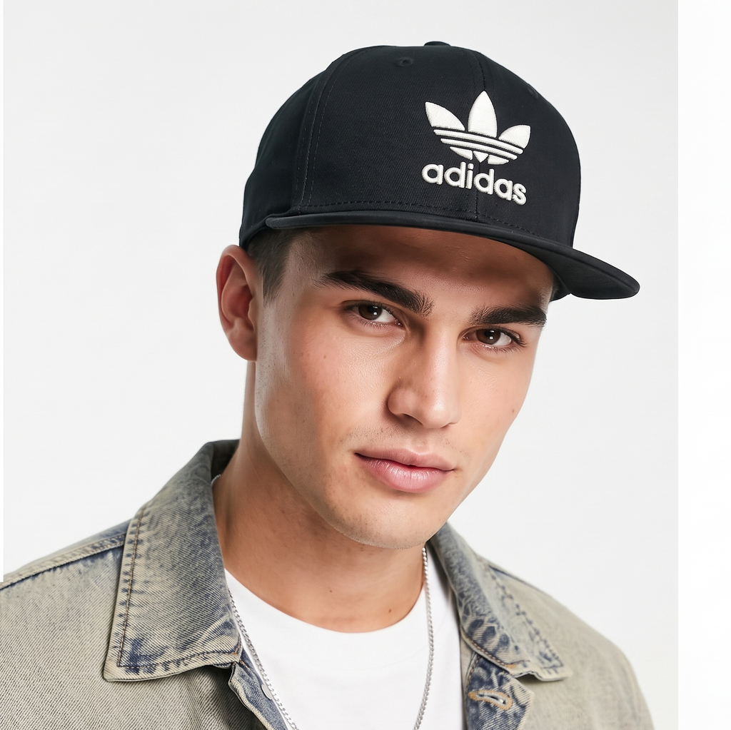 Vintage Adidas Originals Trefoil Snapback Hat | Thrifted Black Flat Brim Cap 56-58cm
