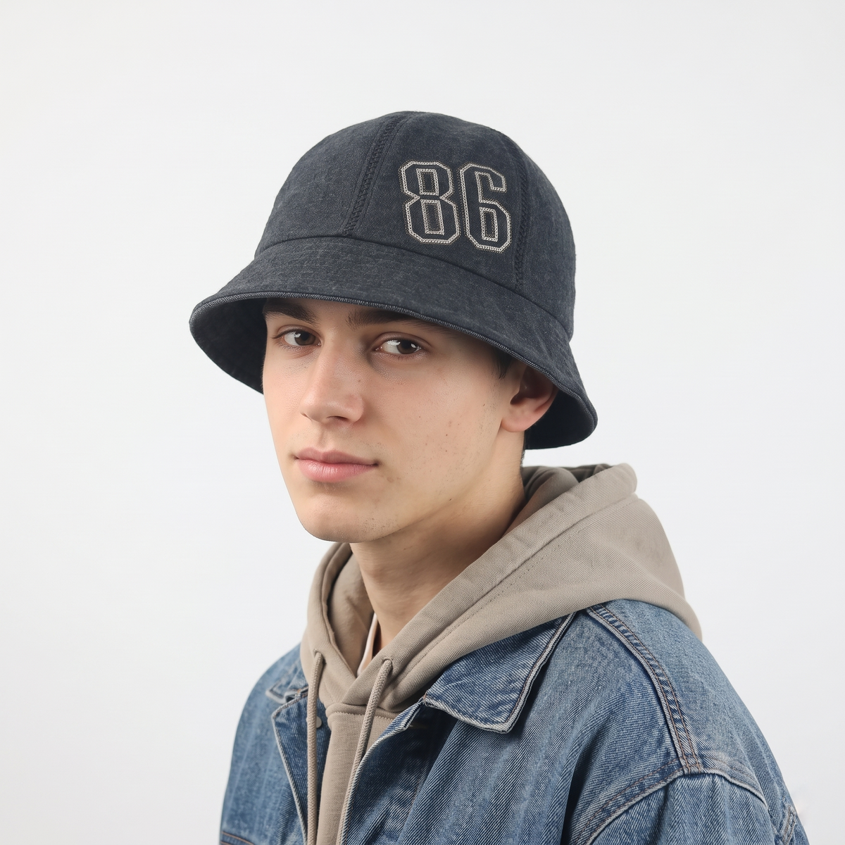 Thrifted LeCaf Number 86 Dark Charcoal Denim Bucket Hat