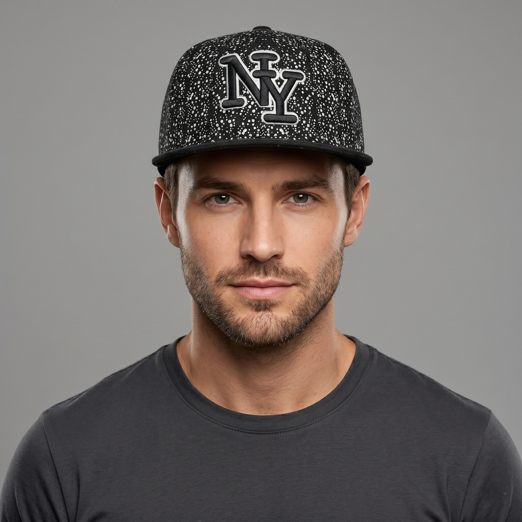 New York Splatter Print Snapback - Black & White Streetwear Hat