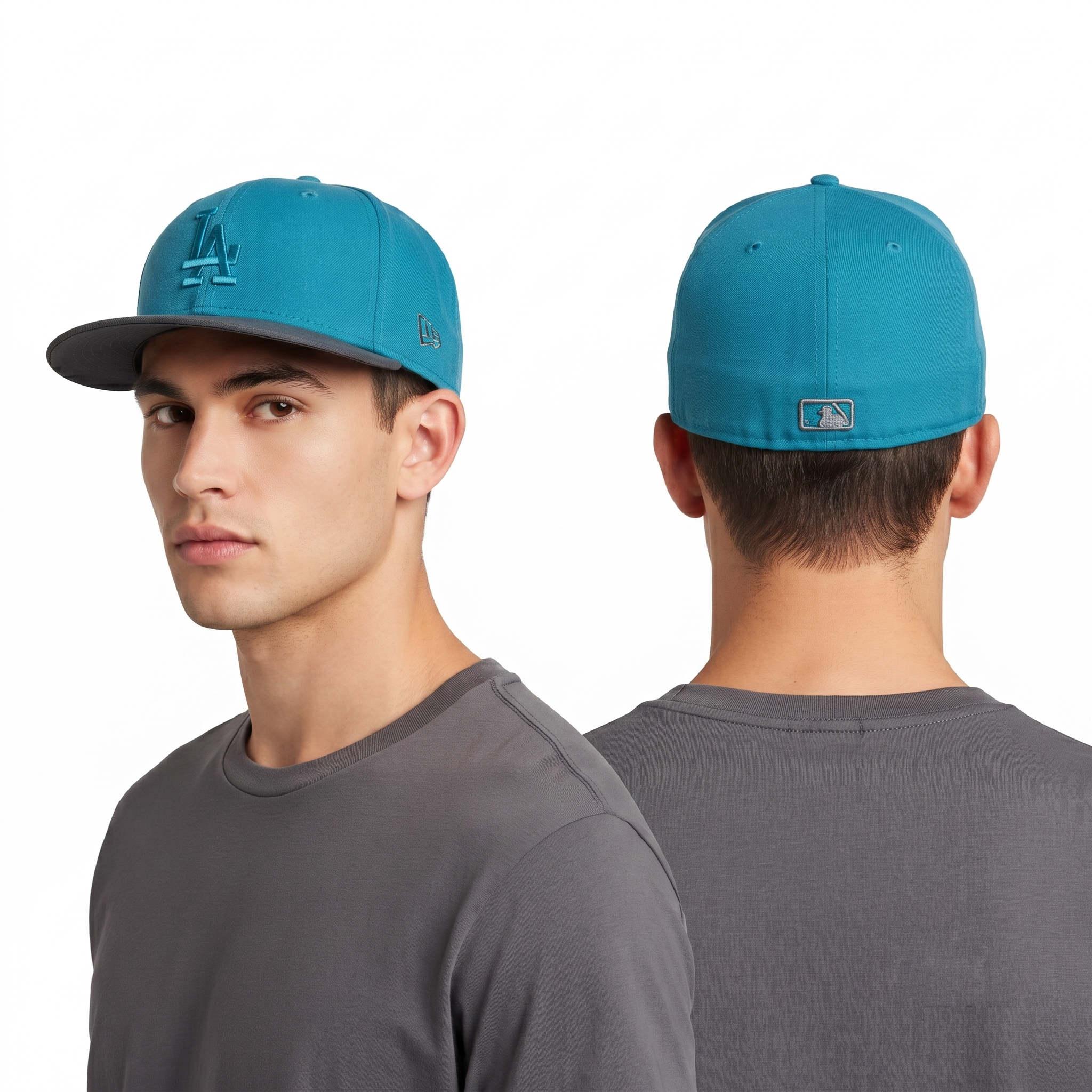 Thrifted Vintage New Era 59FIFTY LA Dodgers Two-Tone Teal Fitted Hat - Size 7 3/8