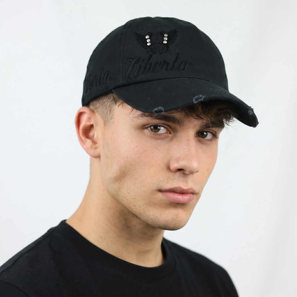 Thrifted Liberto Gothic Black Cotton Strapback Baseball Cap