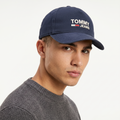 Thrifted Vintage Tommy Jeans Navy Blue Snapback Hat | Rubber Flag Logo Cap
