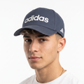 Thrifted Adidas Navy Blue Curved Brim Baseball Cap - Off-White Snapback Strap Hat