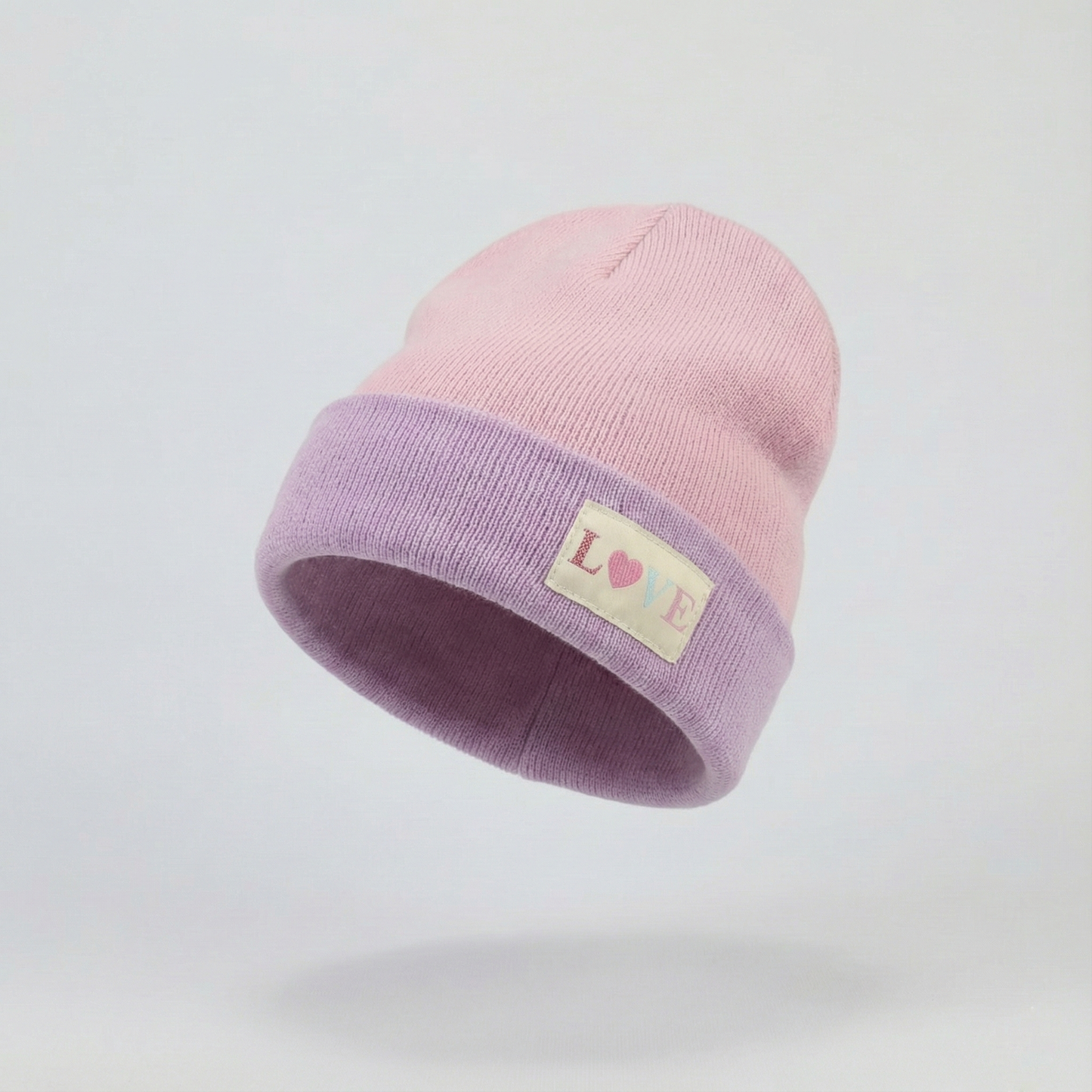 Primark Cares Pink & Lilac Knit Beanie - Girls LOVE Patch Hat (Size S/M)