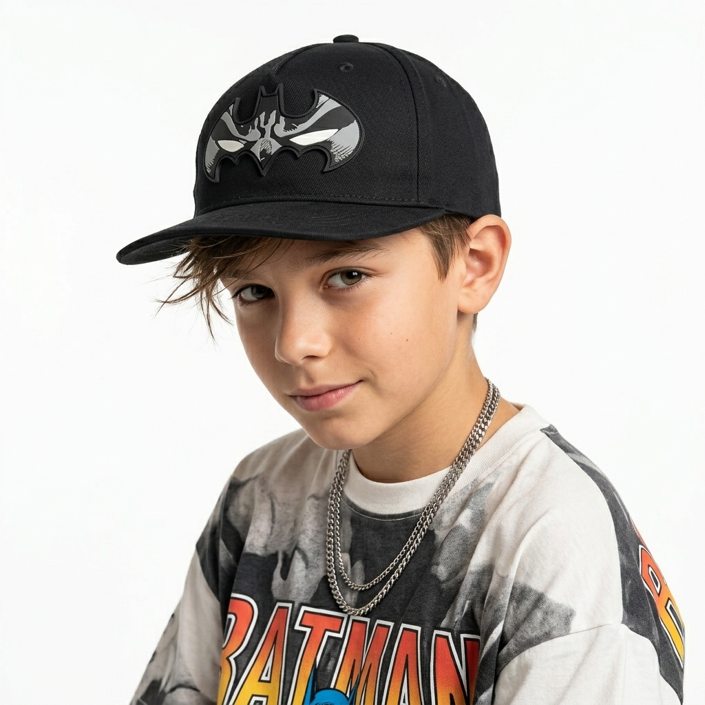 Thrifted Sinsay Batman Logo Black Flat Brim Snapback Hat | 10765