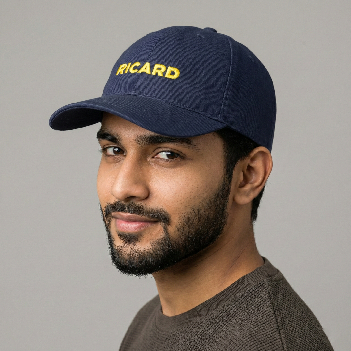 Vintage Style RICARD Yellow Script Navy Blue Thrifted Hat - Adjustable Sporty Cap