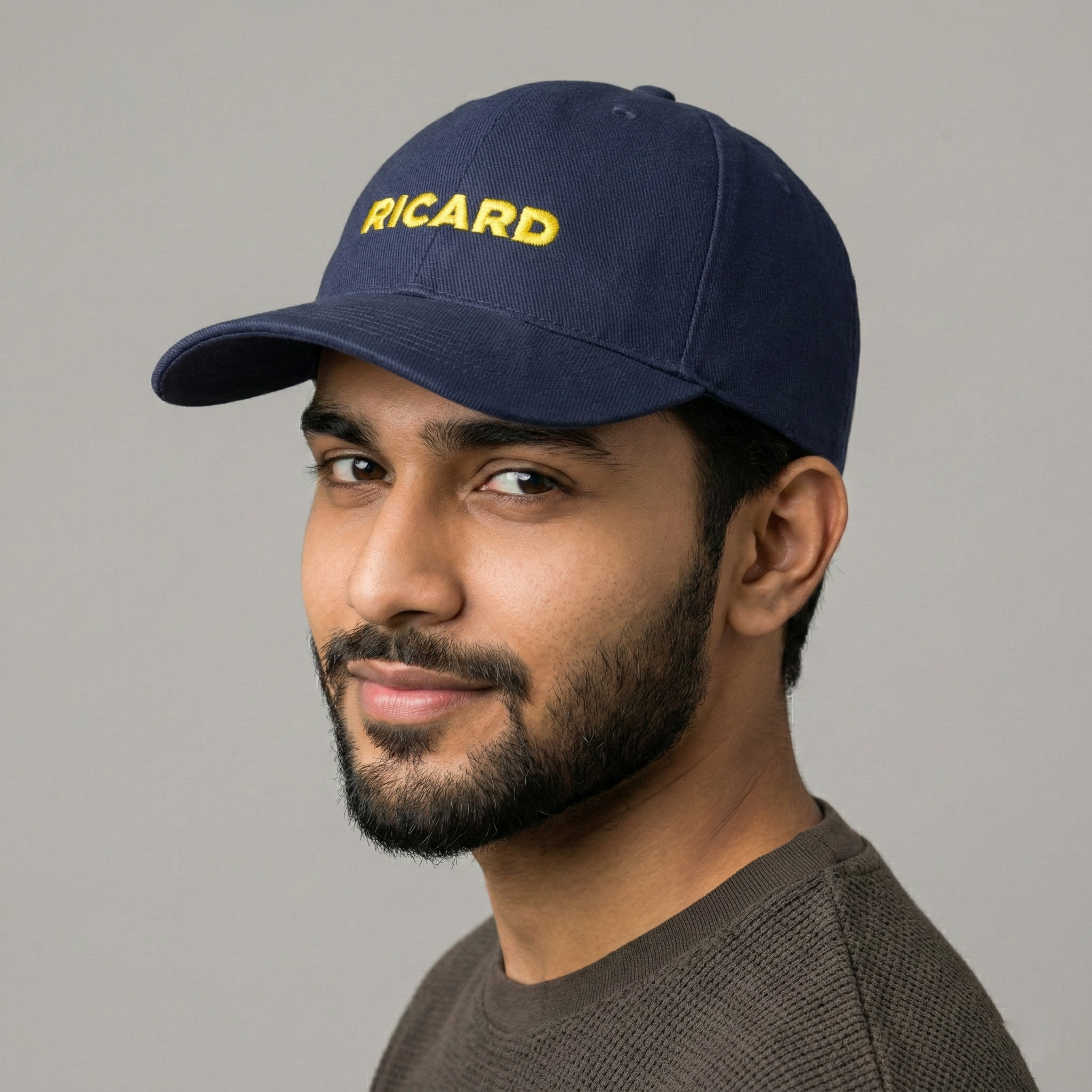 Vintage Style RICARD Yellow Script Navy Blue Thrifted Hat - Adjustable Sporty Cap