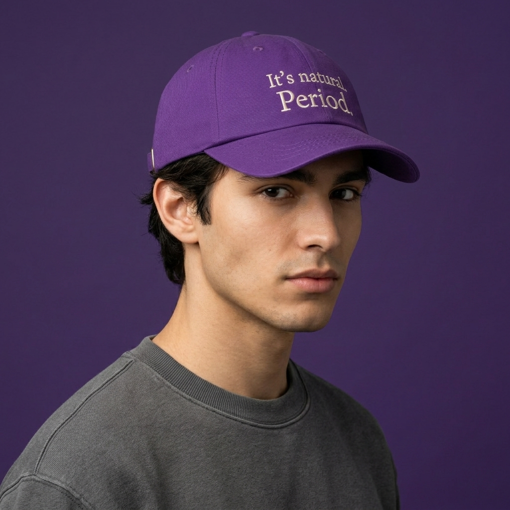 "It's Natural. Period." Purple Embroidered Dad Thrifted Hat