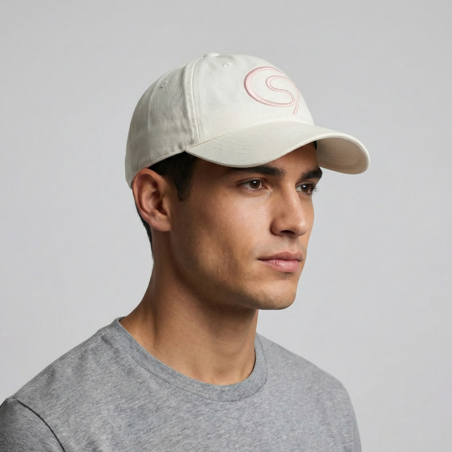 Finist White Cotton Baseball Thrifted Cap - Pink Swirl Logo Embroidered Hat