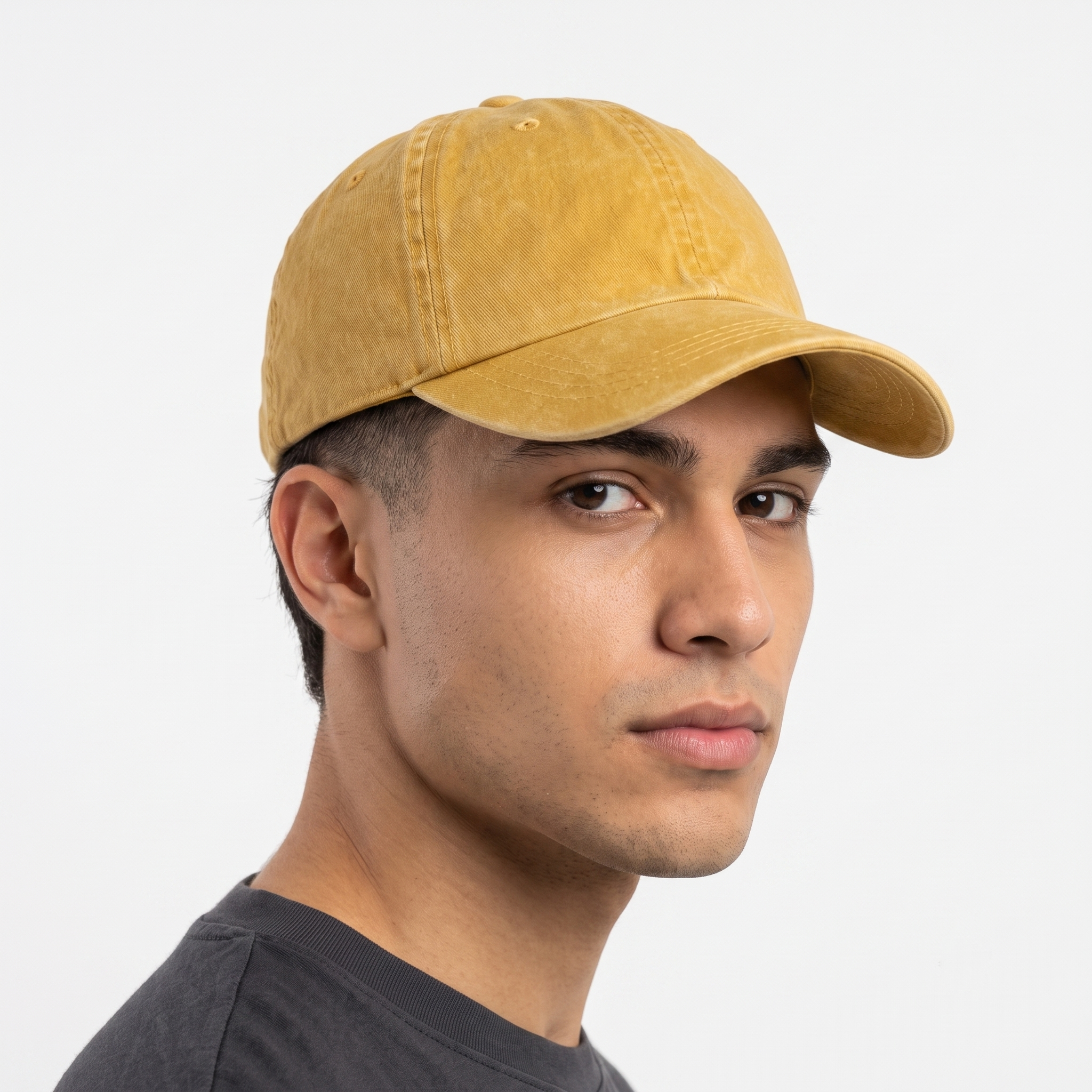 Thrifted Solid Mustard Yellow Vintage Washed Strapback Cap (56-58 cm)