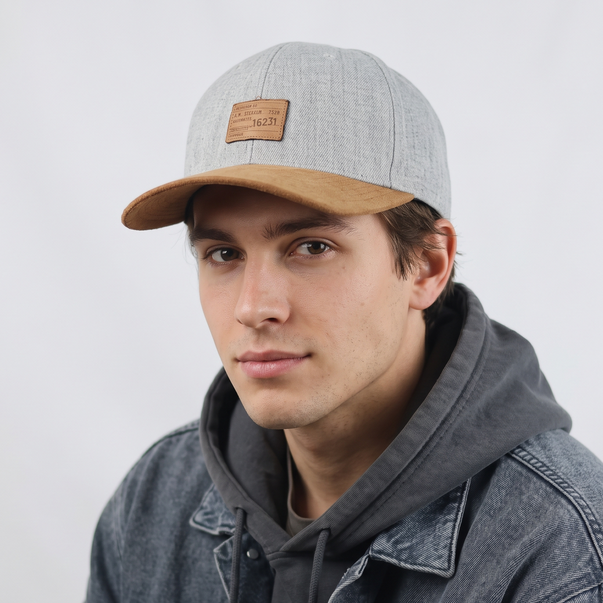 Thrifted H&M Graphic Label Grey & Tan Flat Brim Cap | 10783