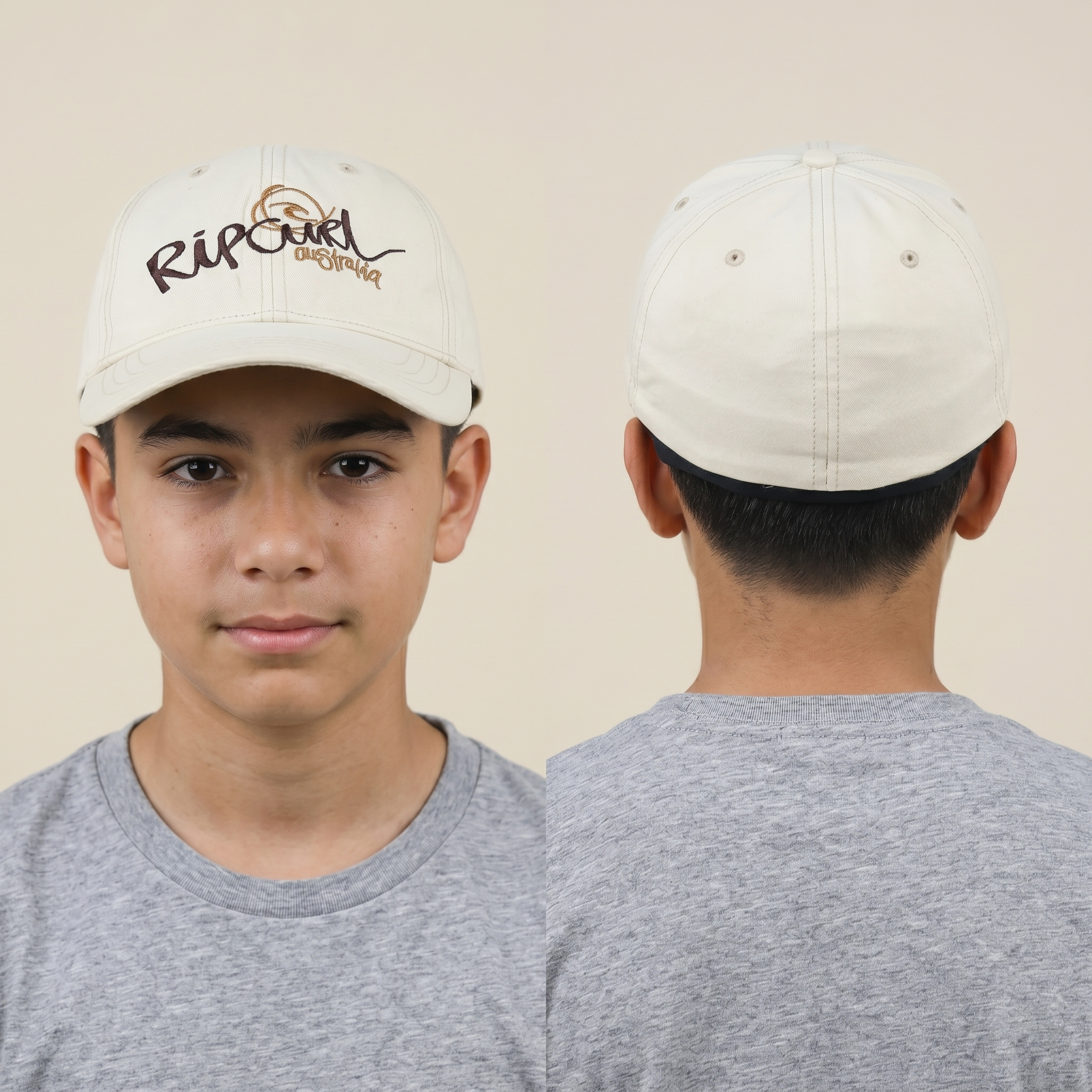 Thrifted Rip Curl Unifit Spellout Hat | Off-White Stretch Fit