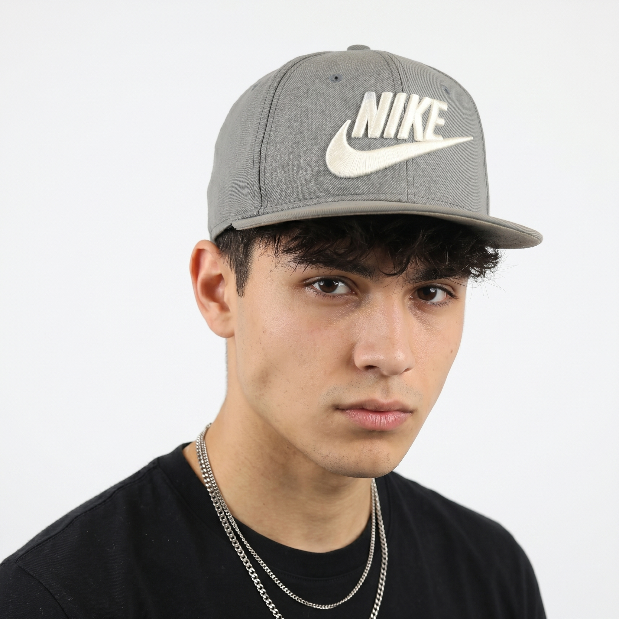 Thrifted Nike Spellout Flat Brim Cap | Adjustable Grey Snapback