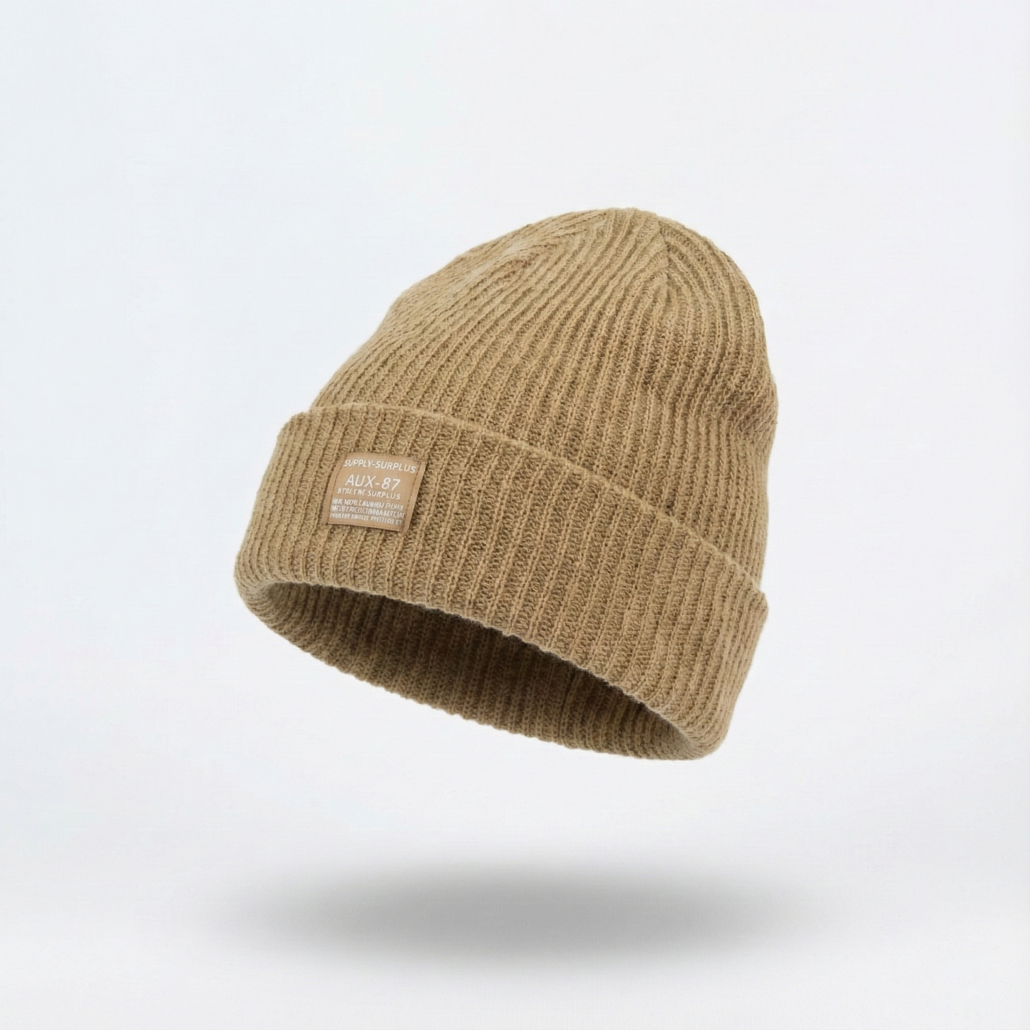 Cotton On Mustard Brown Ribbed Thrifted Beanie – Supply Surplus Patch Winter Hat (Copy)