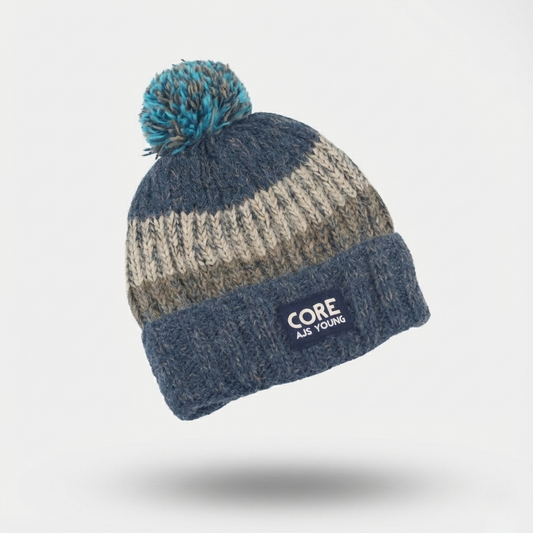 AJS Young Size CORE Thrifted Winter Hat - Blue & Grey Ribbed Knit