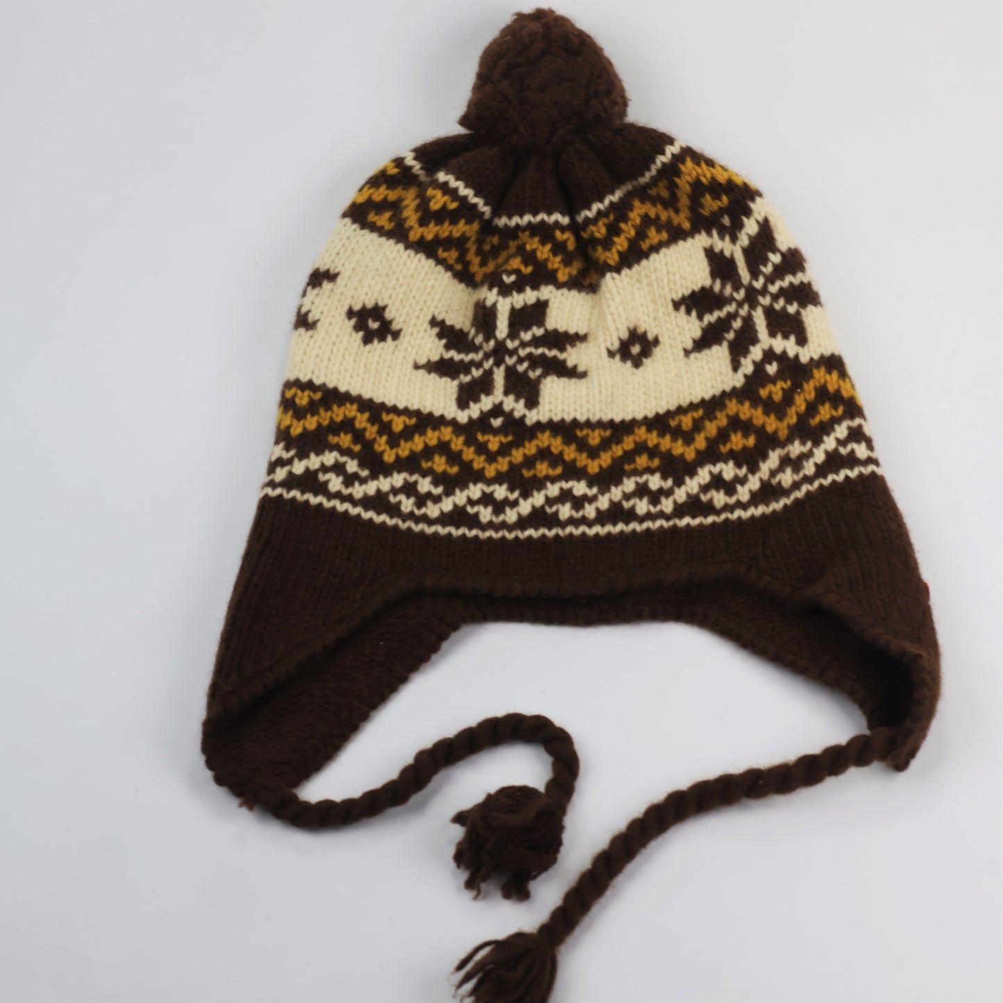 Unionbay Fair Isle Knit Earflap Beanie with Pom Pom - Brown & Mustard