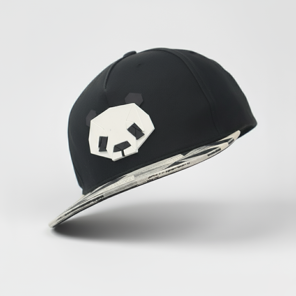 "TEAMLIFE" Panda Snapback with Geometric Camo Brim (57-59cm)