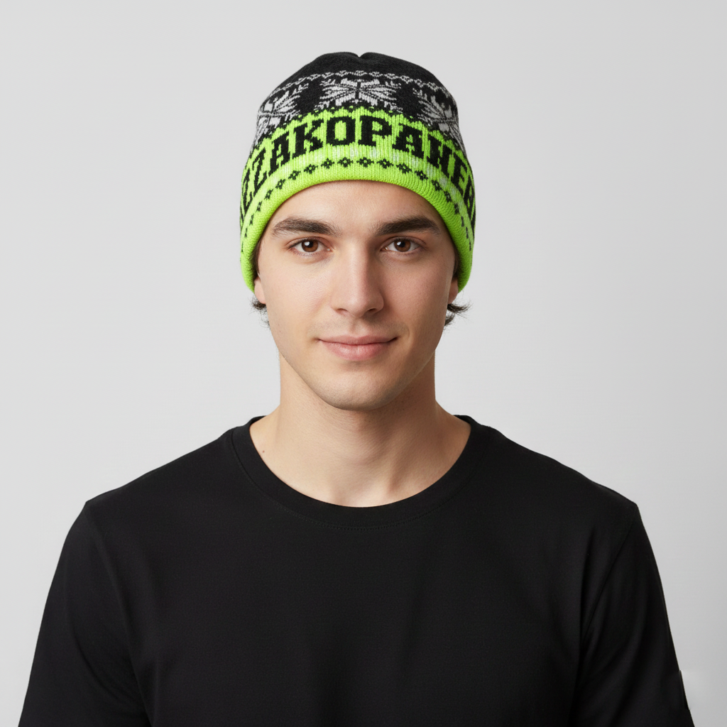 Zakopane Poland Souvenir Thrifted Beanie – Black & White Embroidered Winter Hat