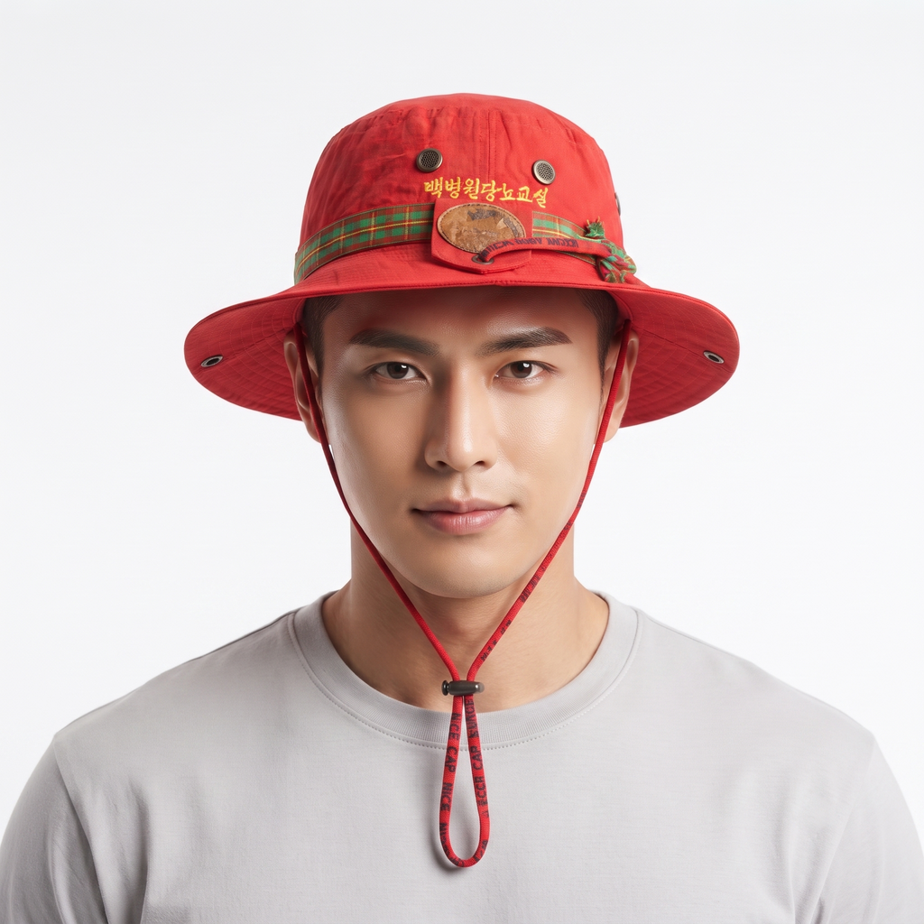 Retro Red Bucket Hat with Plaid Trim Band - Nice Cap Sang Woon Safari Hat