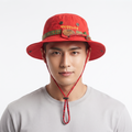 Retro Red Bucket Hat with Plaid Trim Band - Nice Cap Sang Woon Safari Hat