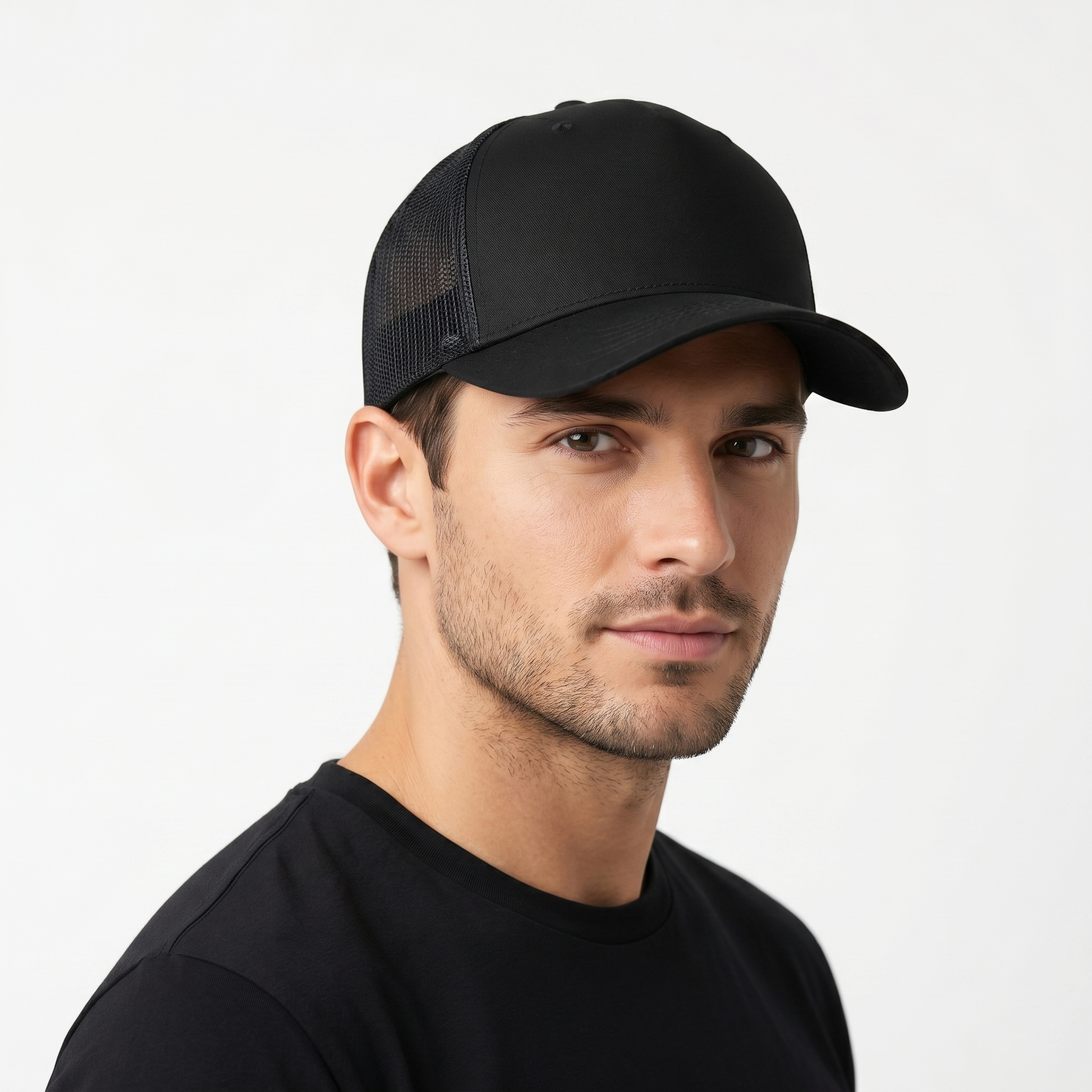 HOWN Minimalist Plain Black Trucker Hat - Korean Designed Snapback