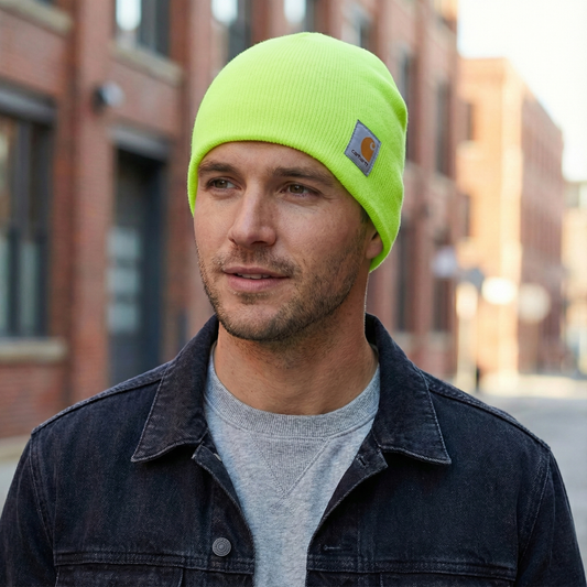 Carhartt High-Vis Neon Green Beanie | Safety Yellow Workwear Hat | Streetwear