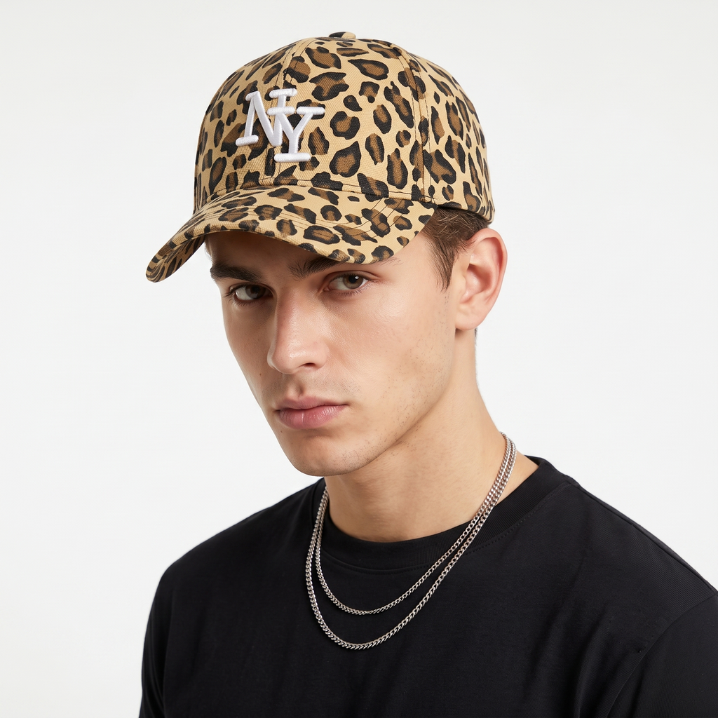 Vintage Leopard Print NY Embroidered Baseball Cap | Leopard Strapback Hat