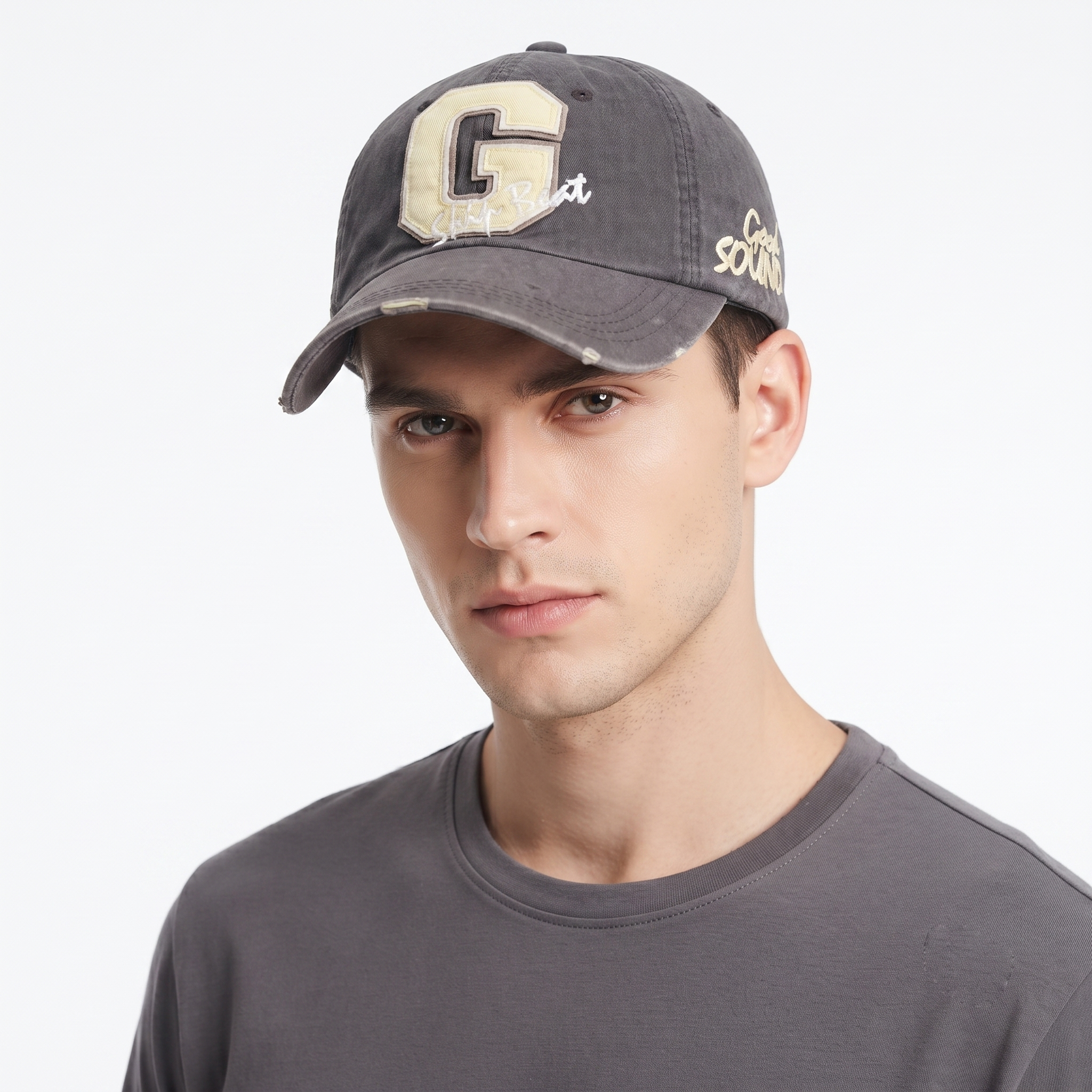 Rock 'N Blue Good Sound Embroidered Cap - Charcoal Gray Thrifted Hat