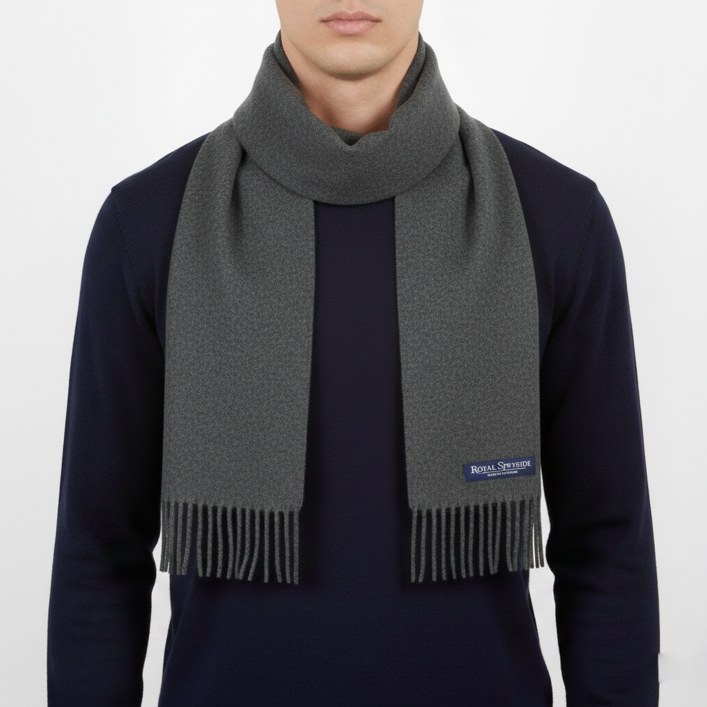 Royal Speyside Scottish Wool Thrifted Scarf - Dark Grey Heritage Muffler