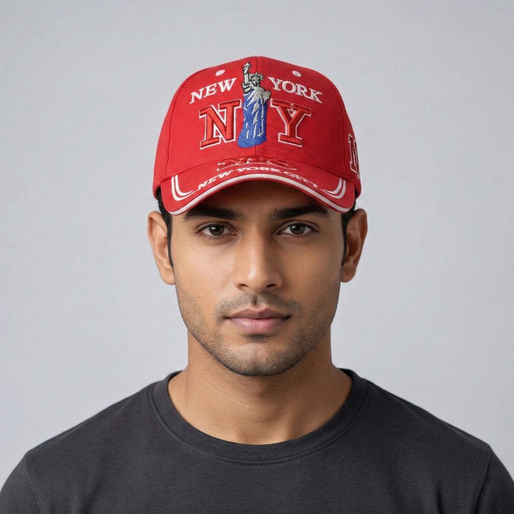 Red New York City Embroidered Thrifted Baseball Cap – Adjustable
