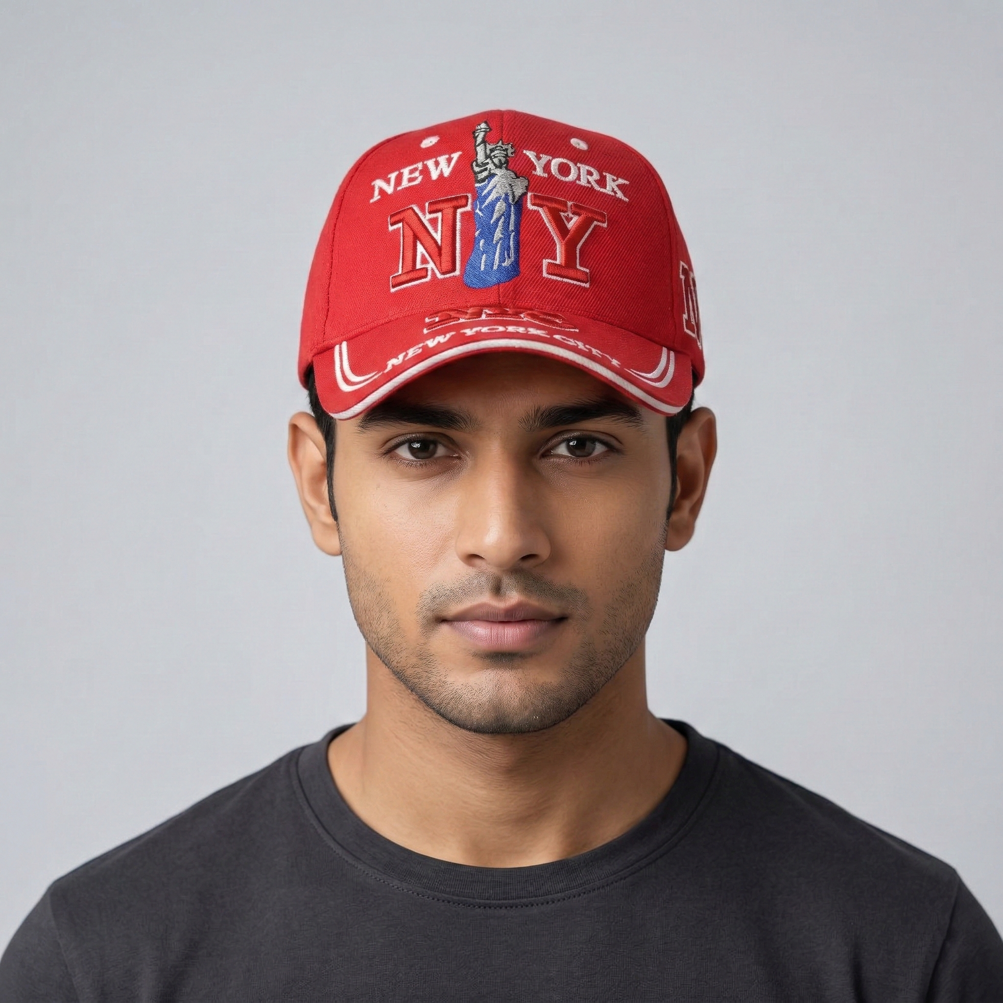 Red New York City Embroidered Thrifted Baseball Cap – Adjustable