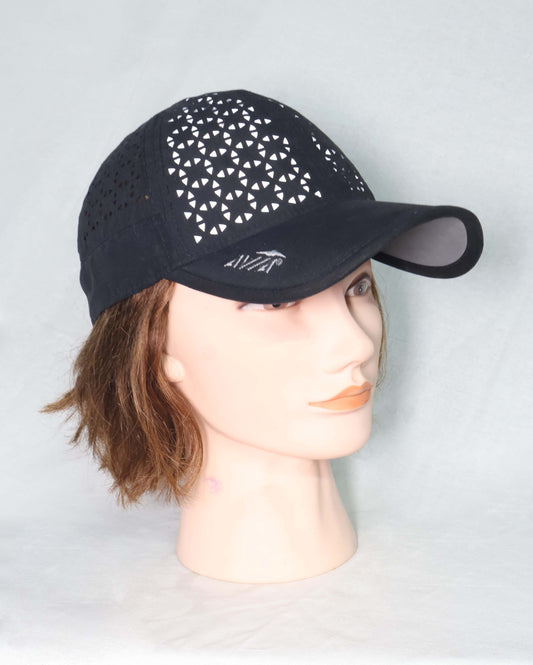 Black AVITA Perforated Sports Cap with Adjustable Strap - Breathable Lightweight Baseball Hat