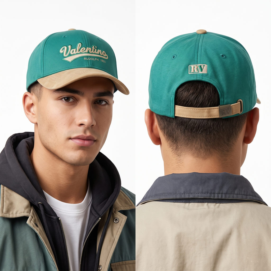 Vintage Rudolph Valentino Curved Brim Cap - Retro Two-Tone Sport Hat