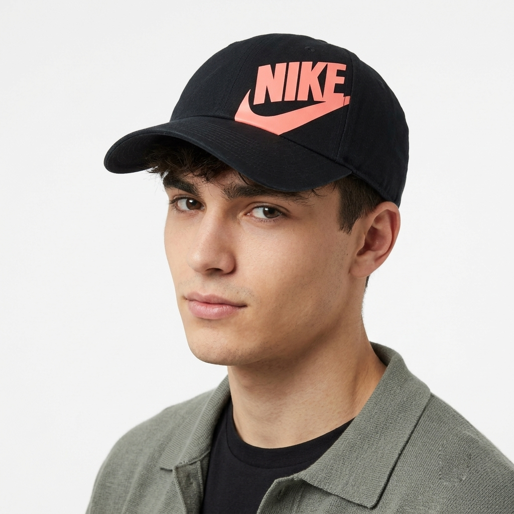 Thrifted Nike Black Dad Hat with Neon Coral Futura Logo | 10806