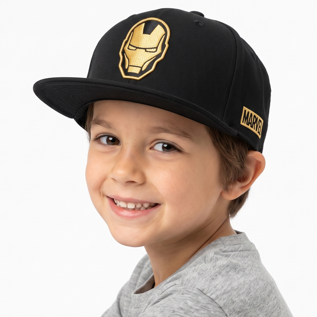Marvel Iron Man Twinkids+ Snapback Cap - Thrifted Black Gold Flat Brim Hat