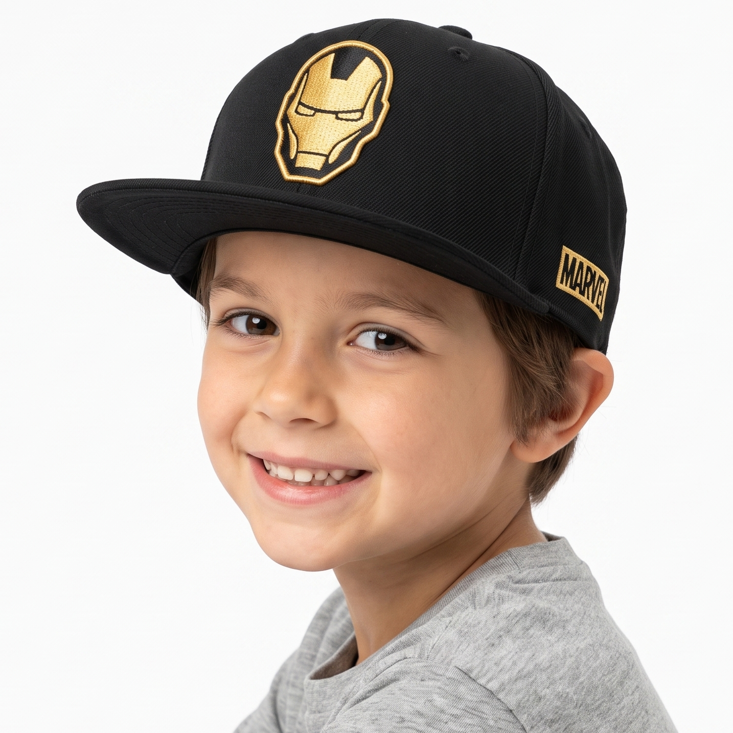 Marvel Iron Man Twinkids+ Snapback Cap - Thrifted Black Gold Flat Brim Hat