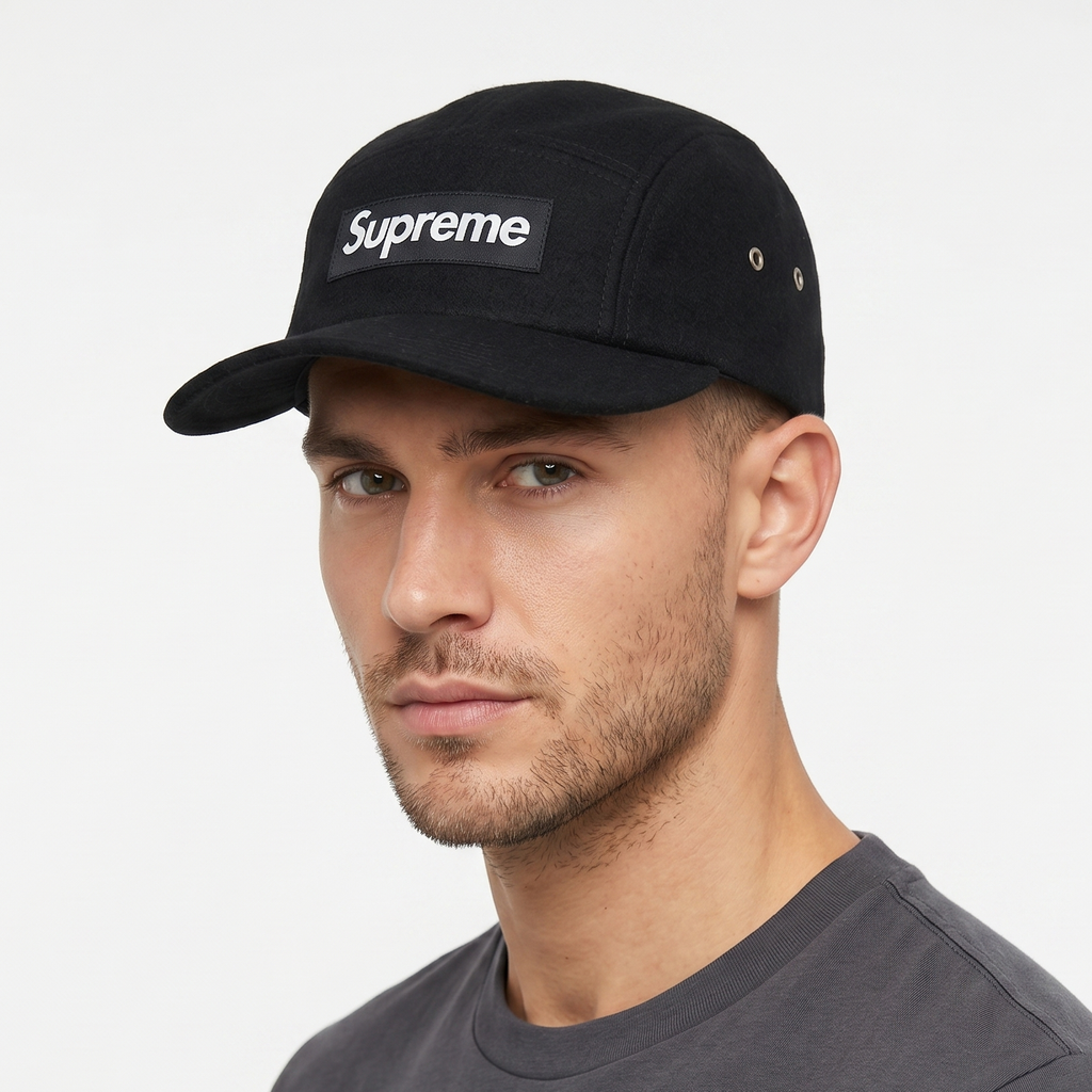 Supreme x Loro Piana Wool 5-Panel Camp Thrifted Cap - Black
