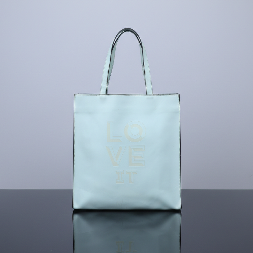 Retro "LOVE IT" Graphic Leather Thrifted Tote Bag - Mint Green