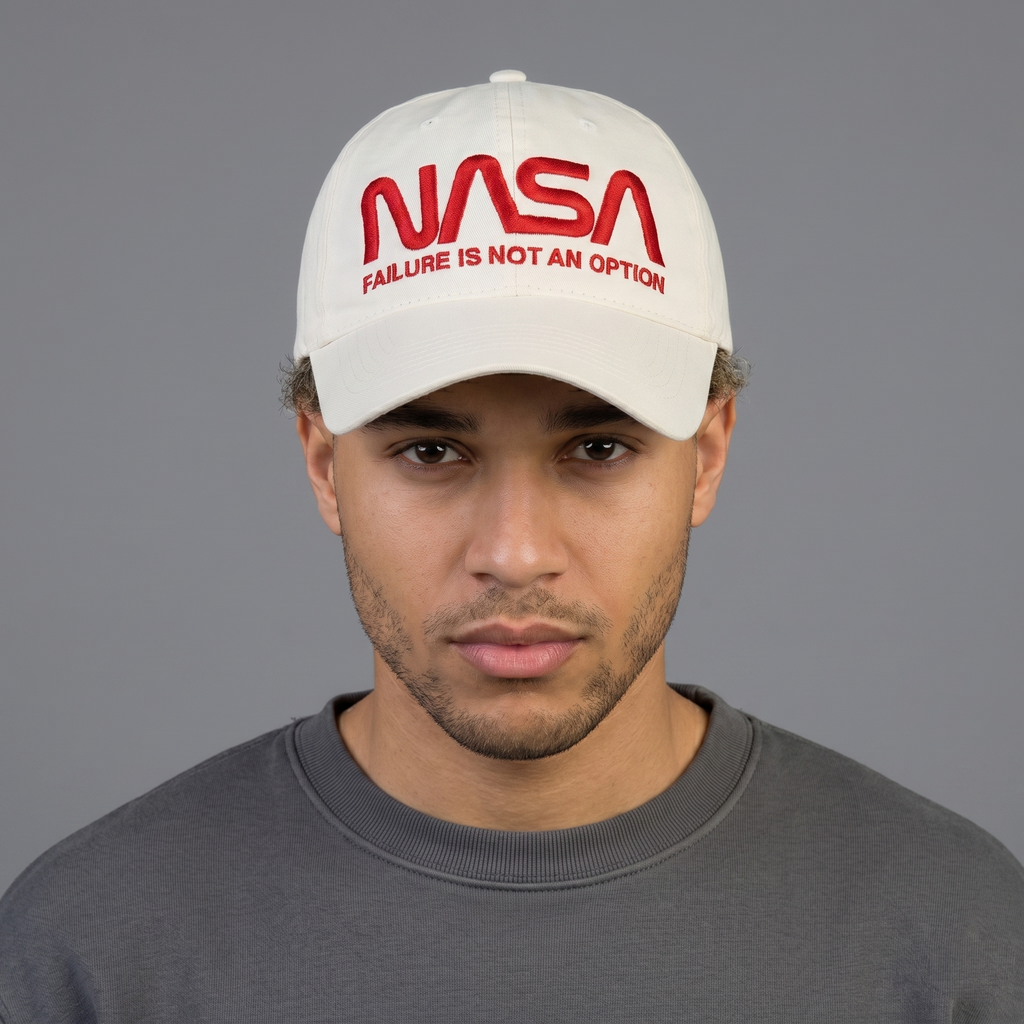 Thrifted NASA Embroidered White Cotton Strapback Cap