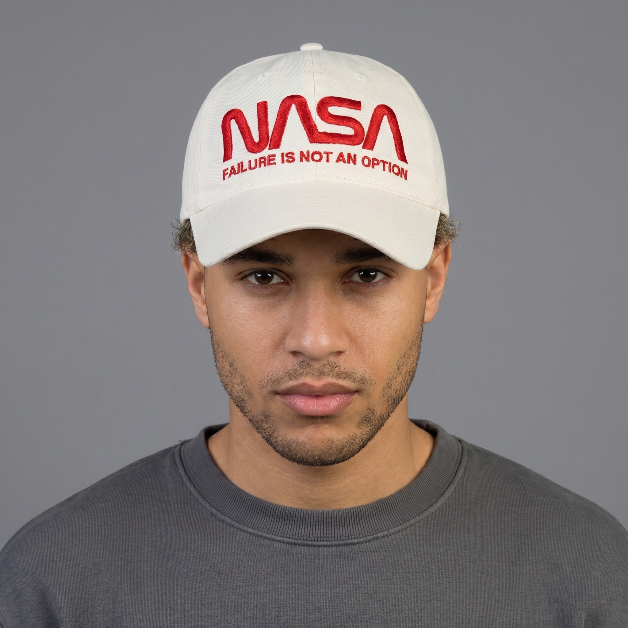 Thrifted NASA Embroidered White Cotton Strapback Cap