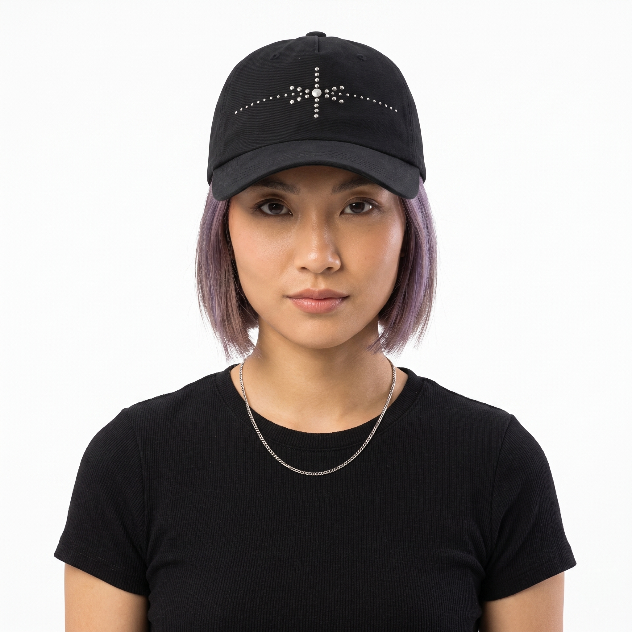 Vintage Style Black Studded Baseball Cap - Y2K Rhinestone Star Hat