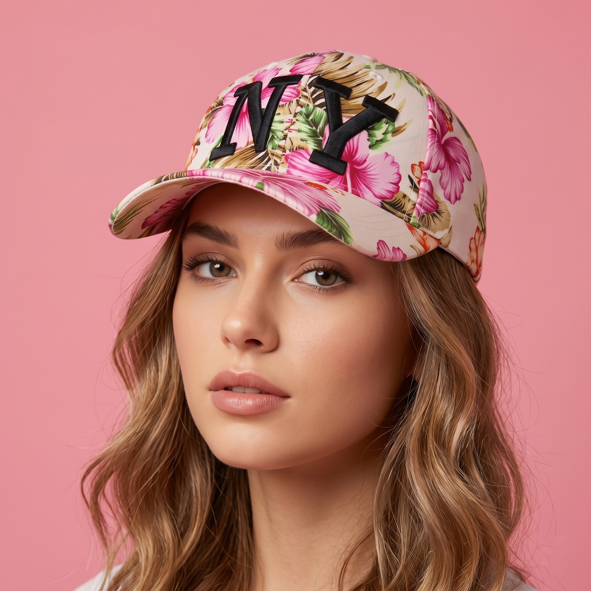 Thrifted New York Tropical Hibiscus Print Summer Hat