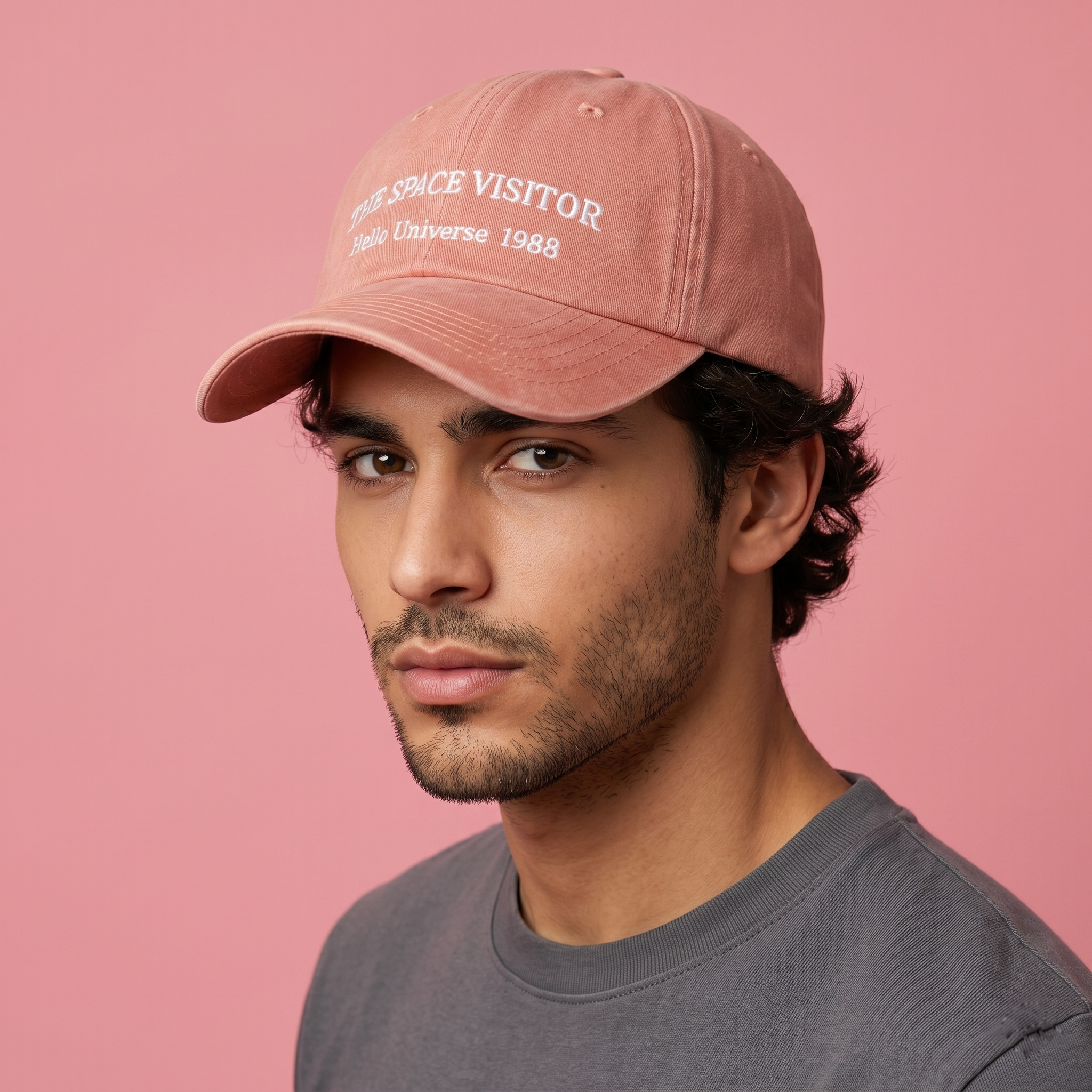 Vintage Peach Pink "The Space Visitor" Baseball THrifted Cap | Retro 1988